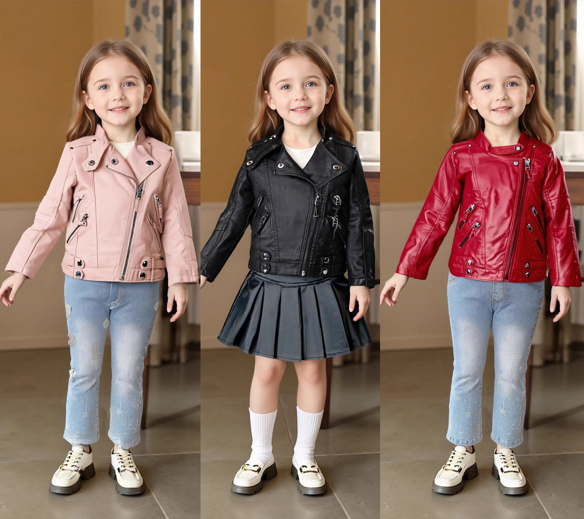 Streetwear Brand Red - 2-12Y Kızlar Noel Pembe Kırmızı Motosiklet